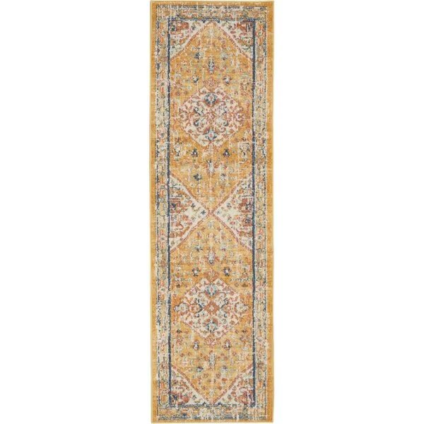 2 x 8 ft. Ivory & Yellow Center Medallion Runner Rug, Palacedesigns, Mfr#: PA2479203